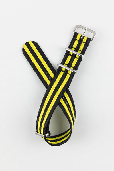 Nylon Watch Strap in BLACK with YELLOW Stripes