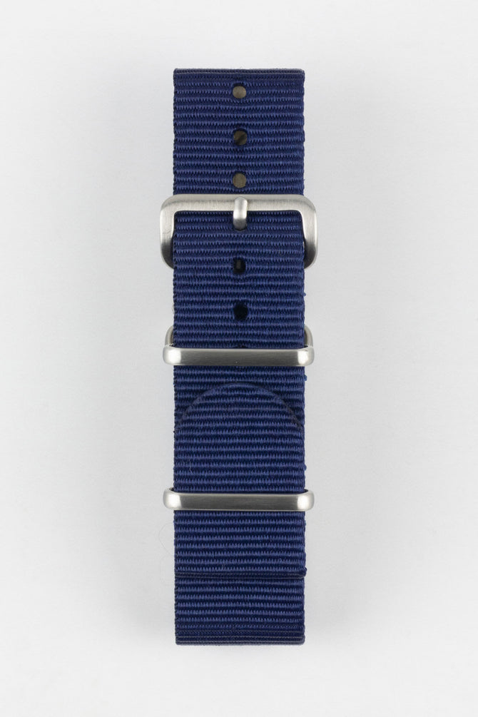 Nylon Watch Strap in BLUE with Brushed Buckle and Keepers