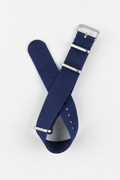 Nylon Watch Strap in BLUE with Brushed Buckle and Keepers