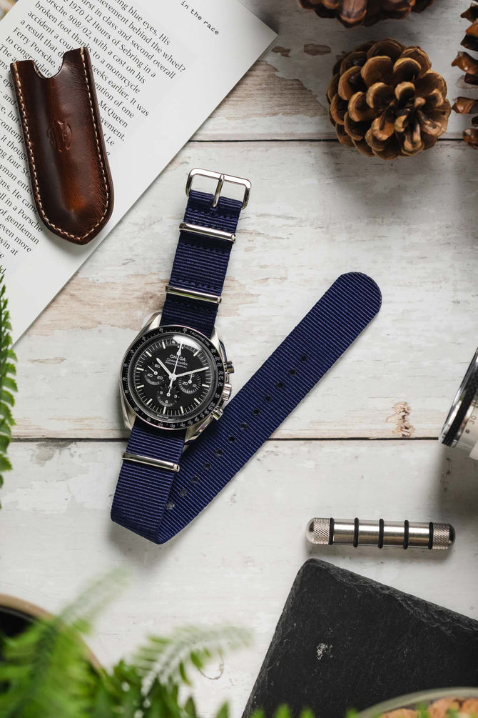 Nylon Watch Strap in BLUE with Polished Buckle and Keepers