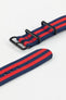 Nylon Watch Strap in BLUE / RED Stripes with PVD Buckle & Keepers