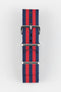 Nylon Watch Strap in BLUE / RED Stripes with Polished Buckle & Keepers