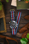 Nylon Watch Strap in BLUE / RED Motorsport Stripes with Polished Buckle & Keepers