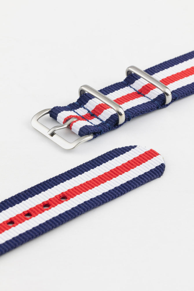 Nylon Watch Strap in BLUE/WHITE/RED Thin Stripes