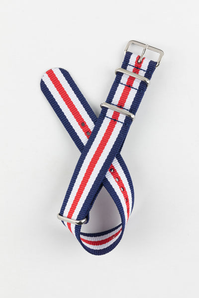 Nylon Watch Strap in BLUE/WHITE/RED Thin Stripes