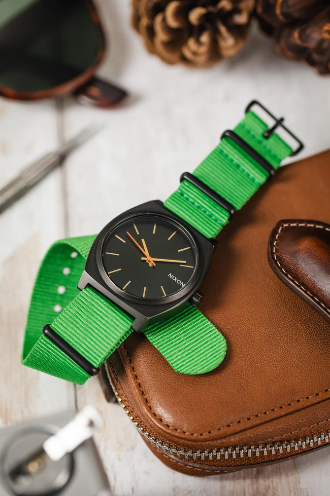 Nylon Watch Strap in BRIGHT GREEN with PVD Buckle and Keepers