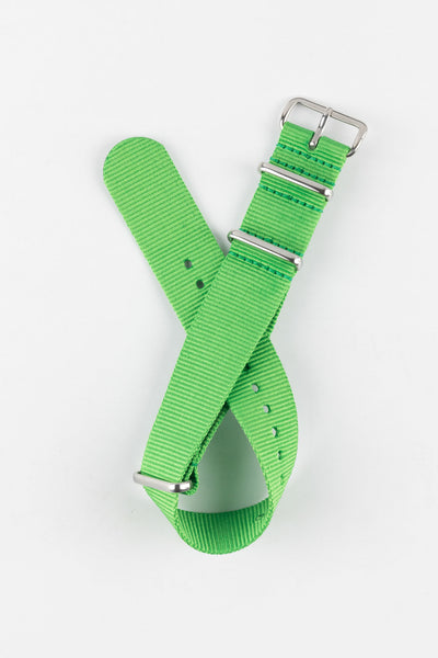 Nylon Watch Strap in BRIGHT GREEN with Polished Buckle and Keepers