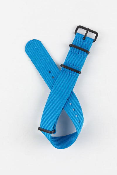 Nylon Watch Strap in CAPRI BLUE with Black PVD Buckle and Keepers