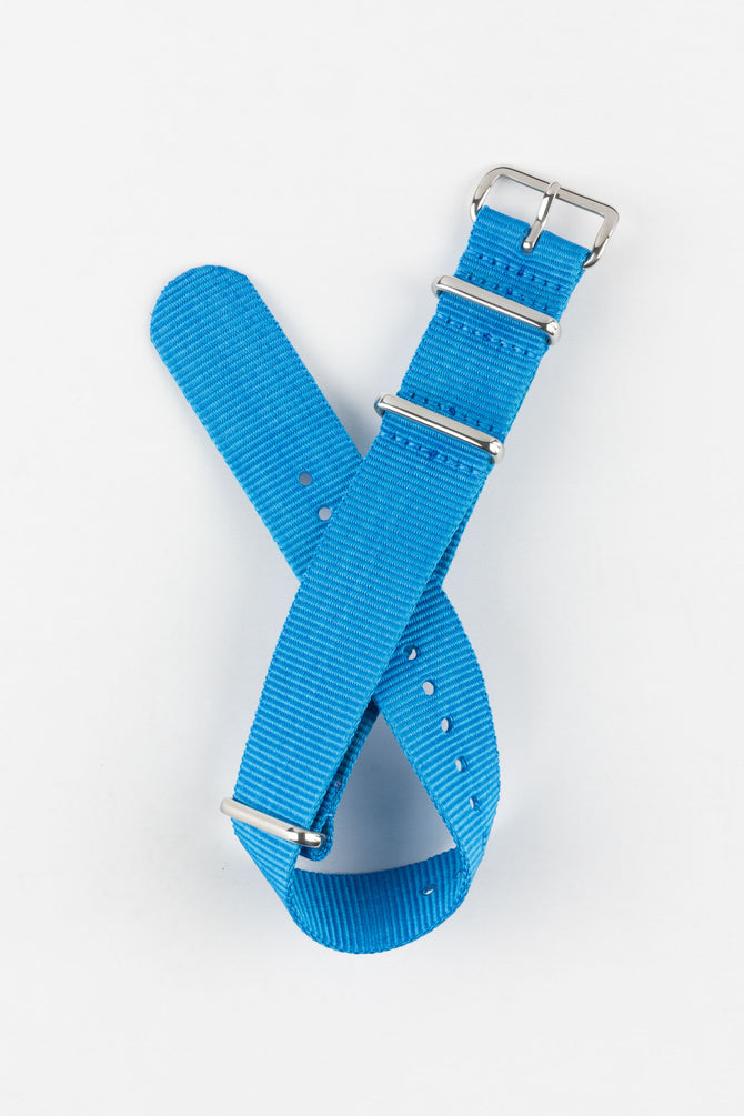 Nylon Watch Strap in CAPRI BLUE with Polished Buckle and Keepers