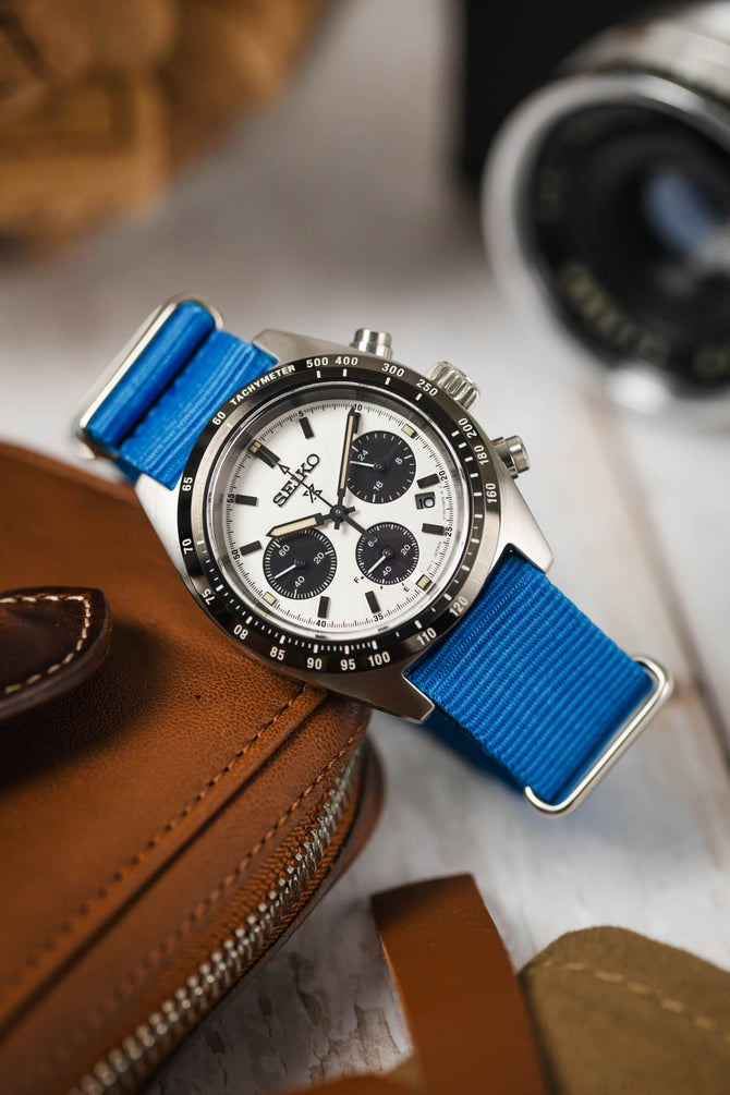 Nylon Watch Strap in CAPRI BLUE with Polished Buckle and Keepers