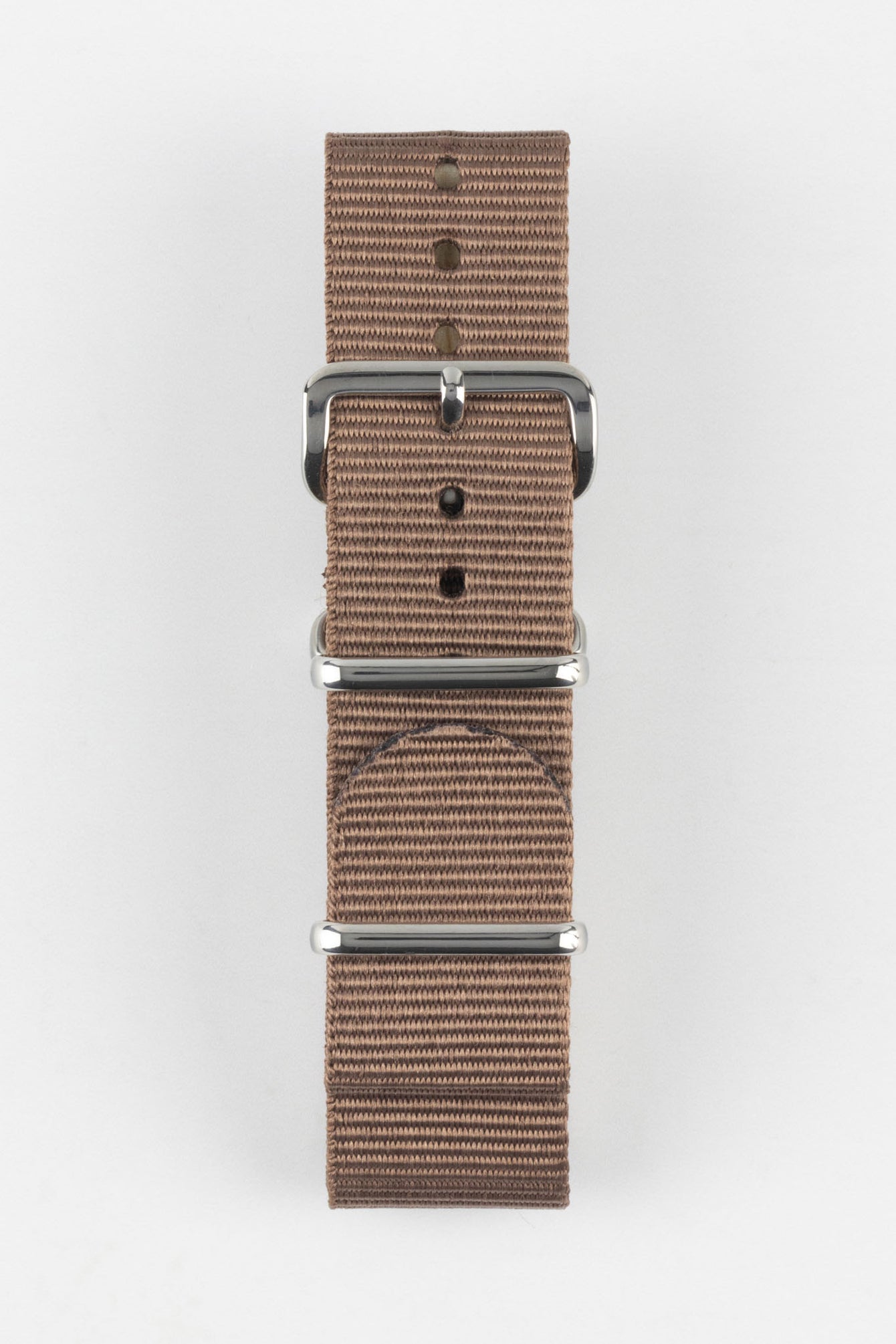 Nylon Watch Strap in COFFEE BROWN with Polished Buckle and Keepers