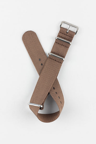 Nylon Watch Strap in COFFEE BROWN with Polished Buckle and Keepers