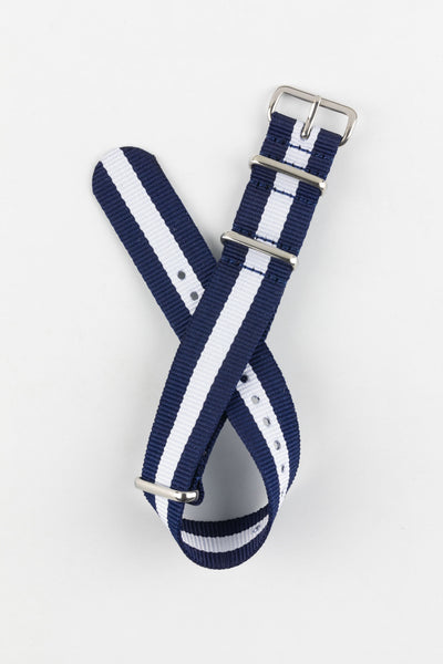 Nylon Watch Strap in DARK BLUE with WHITE Stripe