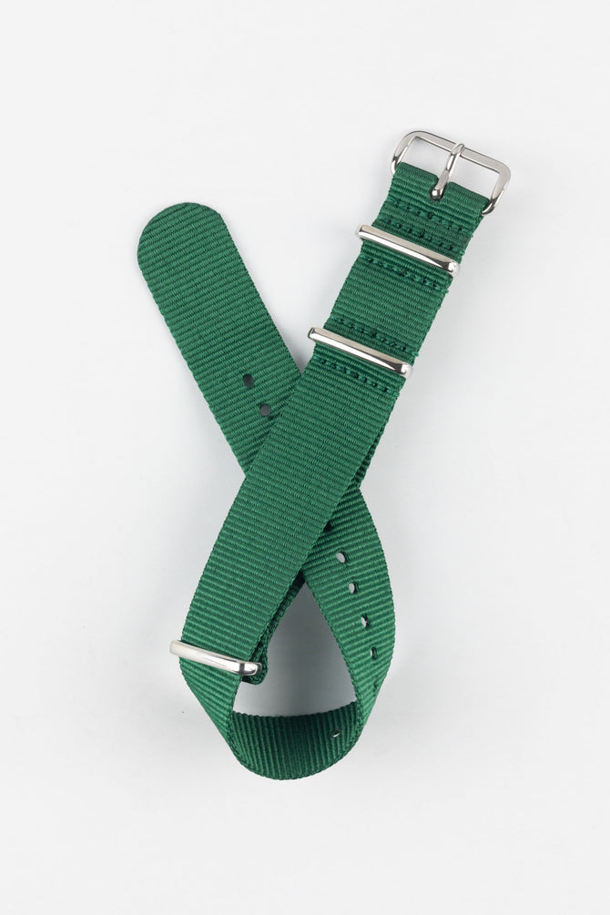 Nylon Watch Strap in EMERALD GREEN with Polished Buckle and Keepers