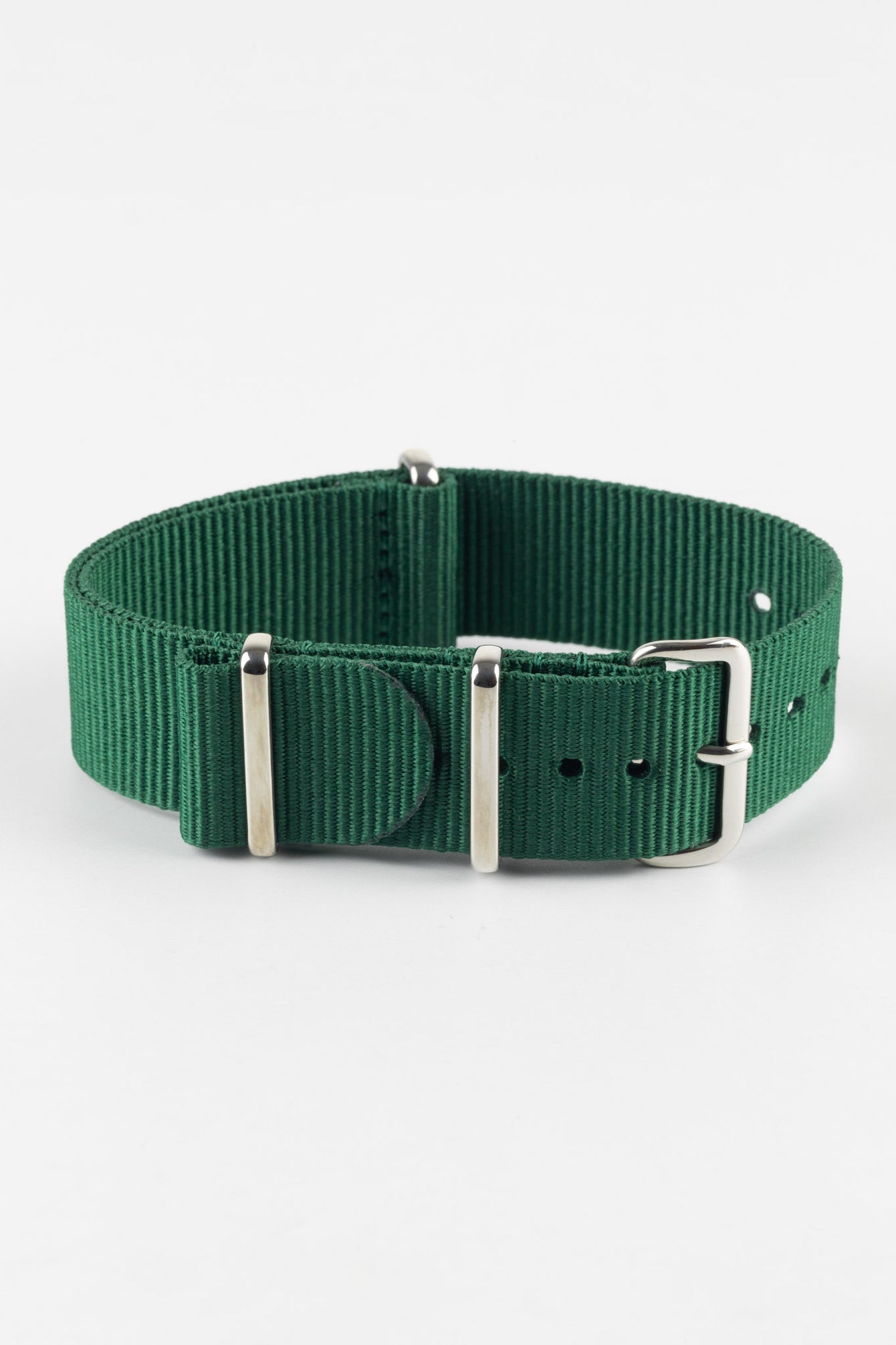Nylon Watch Strap in EMERALD GREEN with Polished Buckle and Keepers