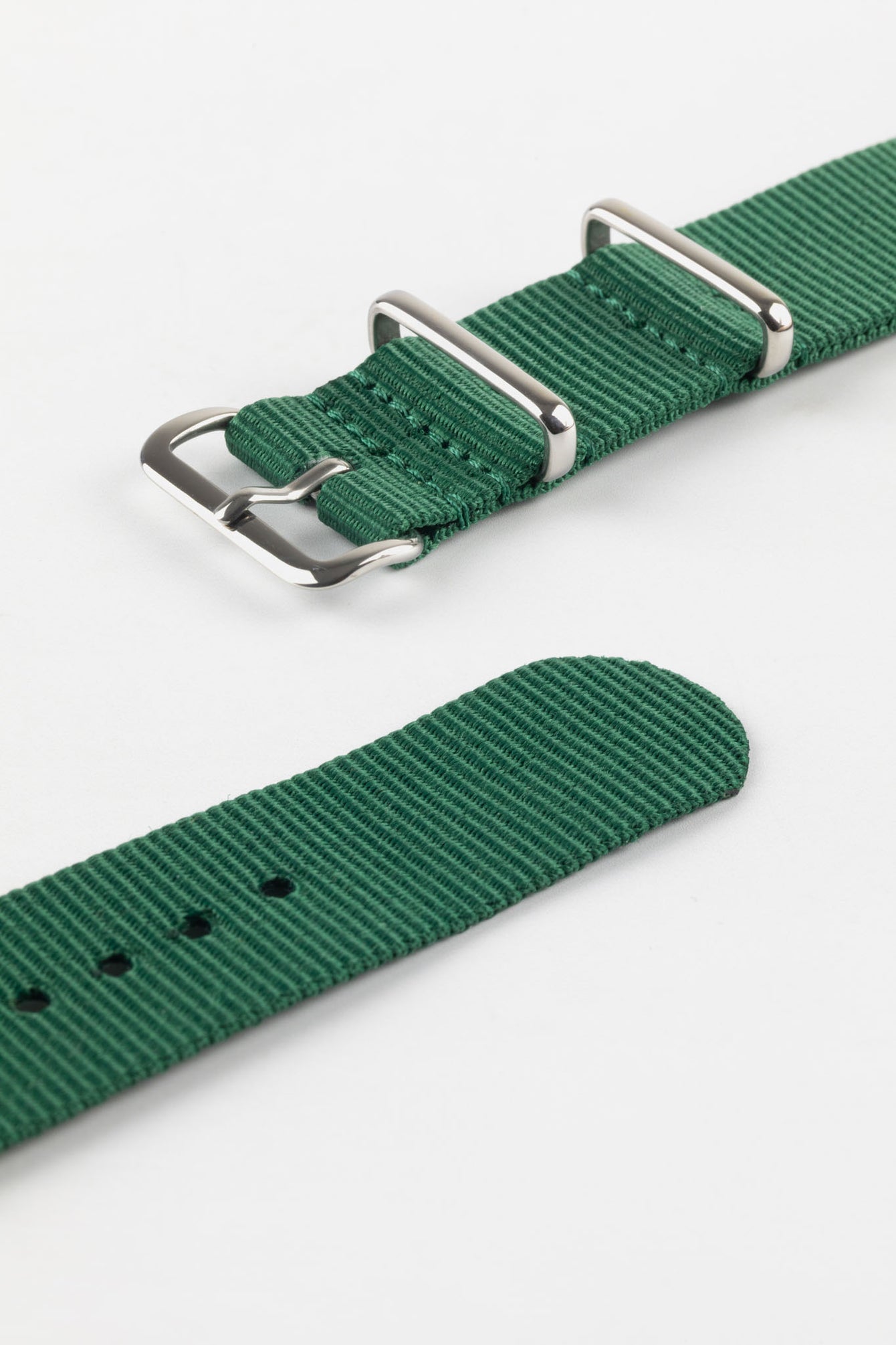 Nylon Watch Strap in EMERALD GREEN with Polished Buckle and Keepers