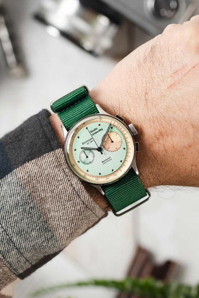 Nylon Watch Strap in EMERALD GREEN with Polished Buckle and Keepers