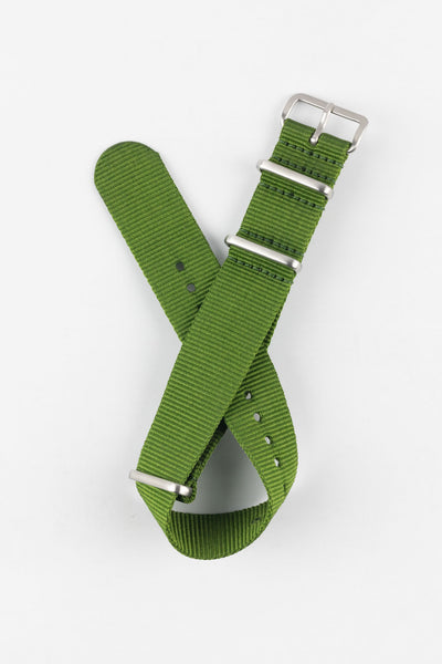 Nylon Watch Strap in GREEN with Brushed Buckle and Keepers