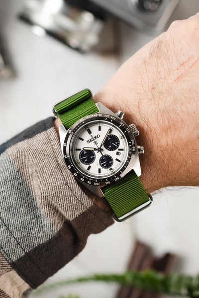 Nylon Watch Strap in GREEN with Brushed Buckle and Keepers