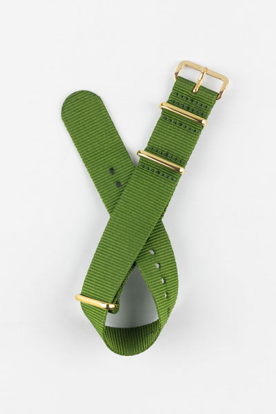 Nylon Watch Strap in GREEN with Gold Buckle and Keepers