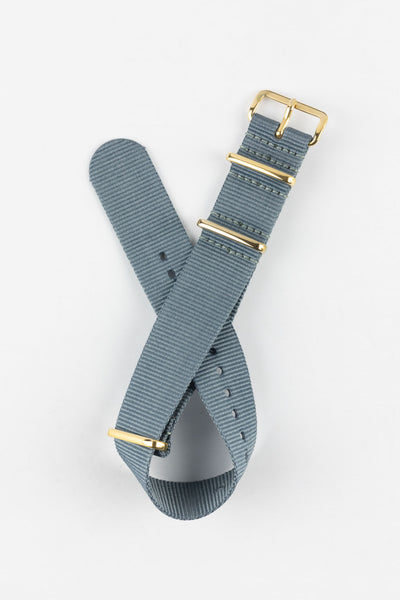 Nylon Watch Strap in GREY with Gold Buckle and Keepers