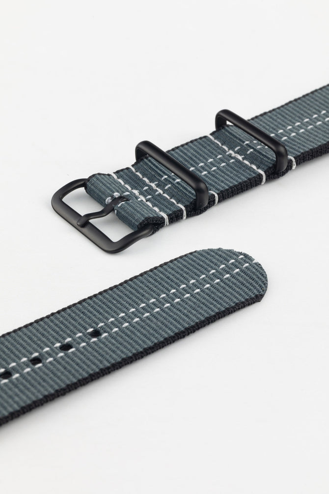 Nylon Centre-Stitch Strap in GREY with White Stitch and PVD Buckle & Keepers