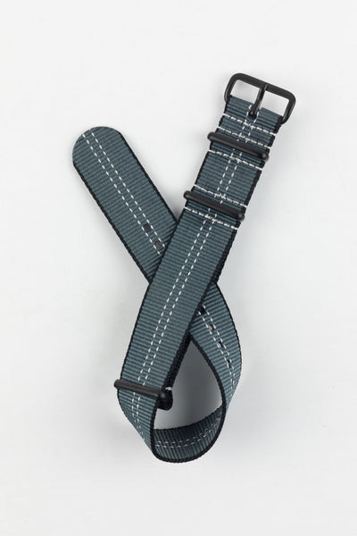 Nylon Centre-Stitch Strap in GREY with White Stitch and PVD Buckle & Keepers