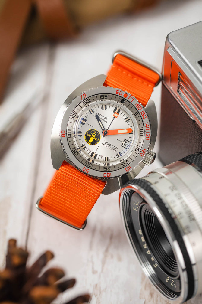 Nylon Watch Strap in ORANGE with Polished Buckle and Keepers