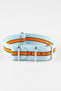 Nylon Watch Strap in PALE BLUE / ORANGE Motorsport Stripes with Polished Buckle & Keepers