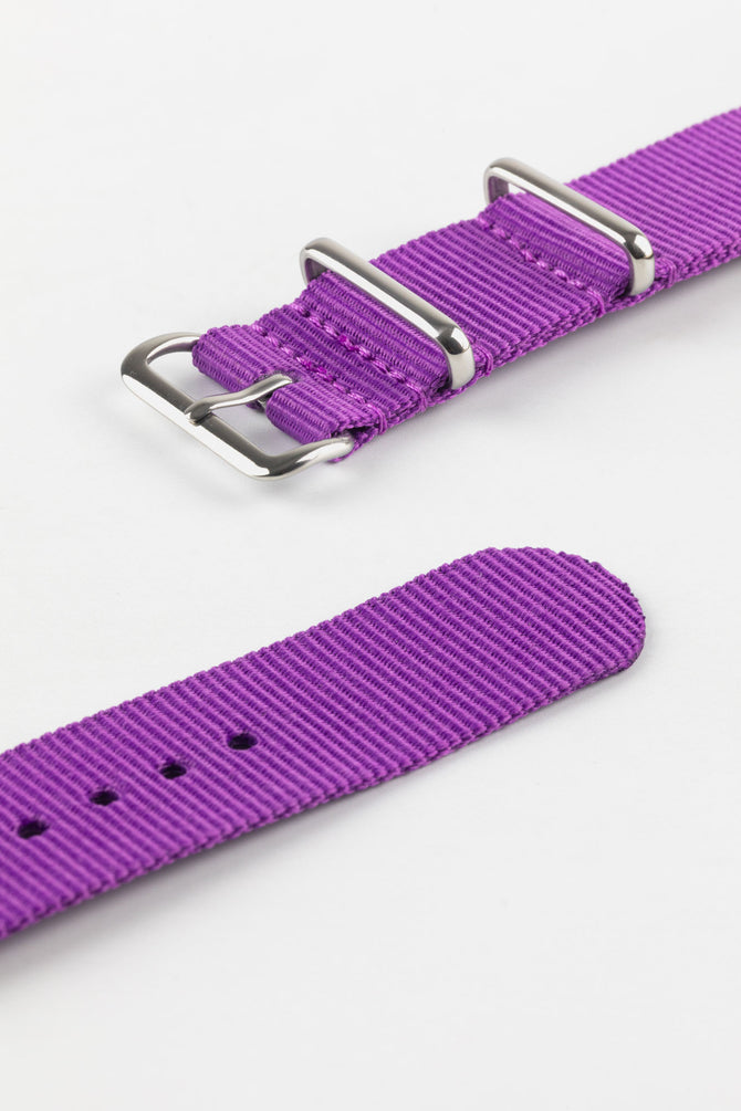 Nylon Watch Strap in PURPLE with Polished Buckle and Keepers