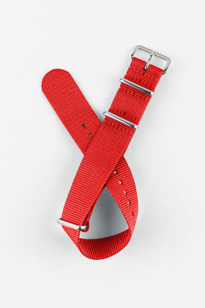 Nylon Watch Strap in RED with Polished Buckle and Keepers