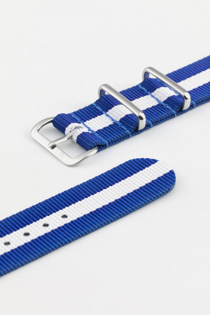 Nylon Watch Strap in ROYAL BLUE with WHITE Stripe