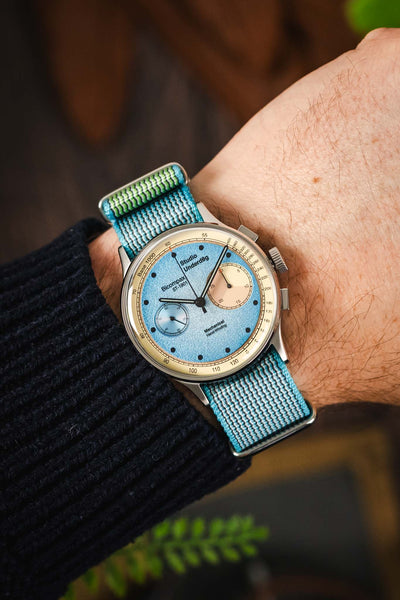 Nylon Watch Strap in SKY BLUE with Polished Buckle and Keepers