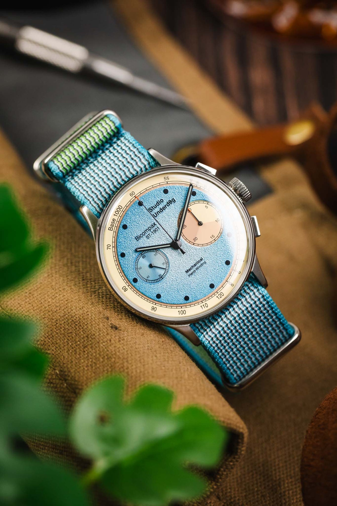 Nylon Watch Strap in SKY BLUE with Polished Buckle and Keepers