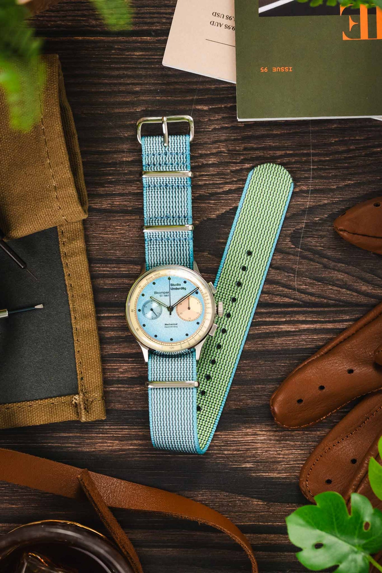 Nylon Watch Strap in SKY BLUE with Polished Buckle and Keepers