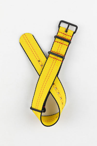 Nylon Centre-Stitch Strap in YELLOW with Red Stitch and PVD Buckle & Keepers