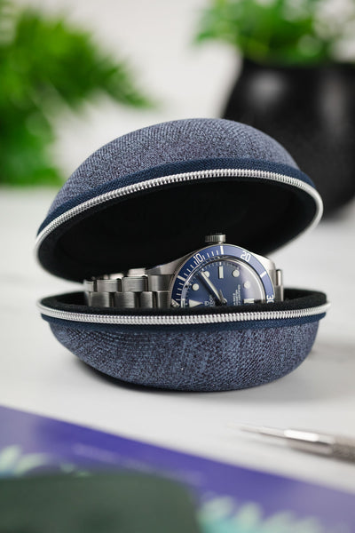 Denim Blue Twill Fabric 360° Single Watch Protective Oyster Case