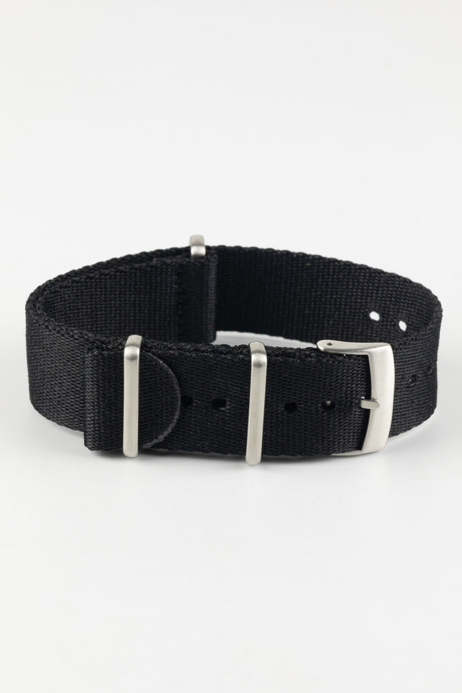 Premium Nylon Watch Strap in SOLID BLACK with Brushed Hardware
