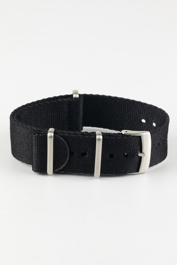 Premium Nylon Watch Strap in SOLID BLACK with Brushed Hardware Watch