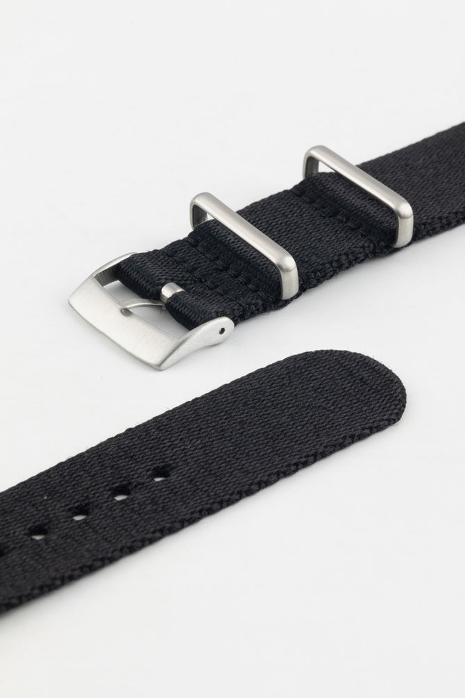 Premium Nylon Watch Strap in SOLID BLACK with Brushed Hardware Watch