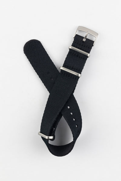 Premium Nylon Watch Strap in SOLID BLACK with Brushed Hardware