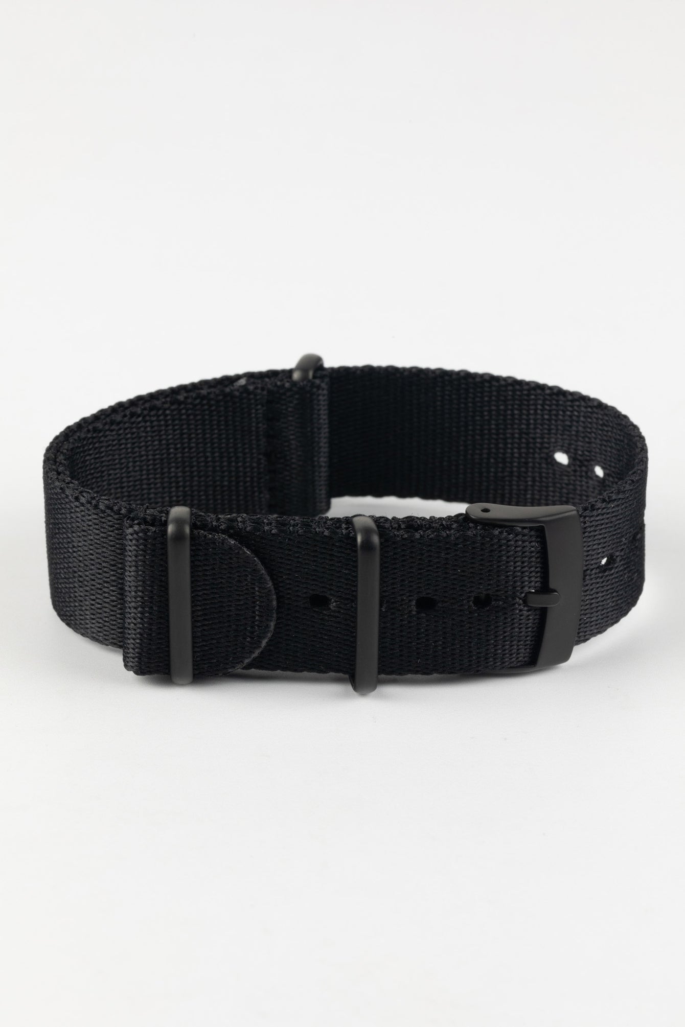 Premium Nylon Watch Strap in SOLID BLACK with Black PVD Hardware