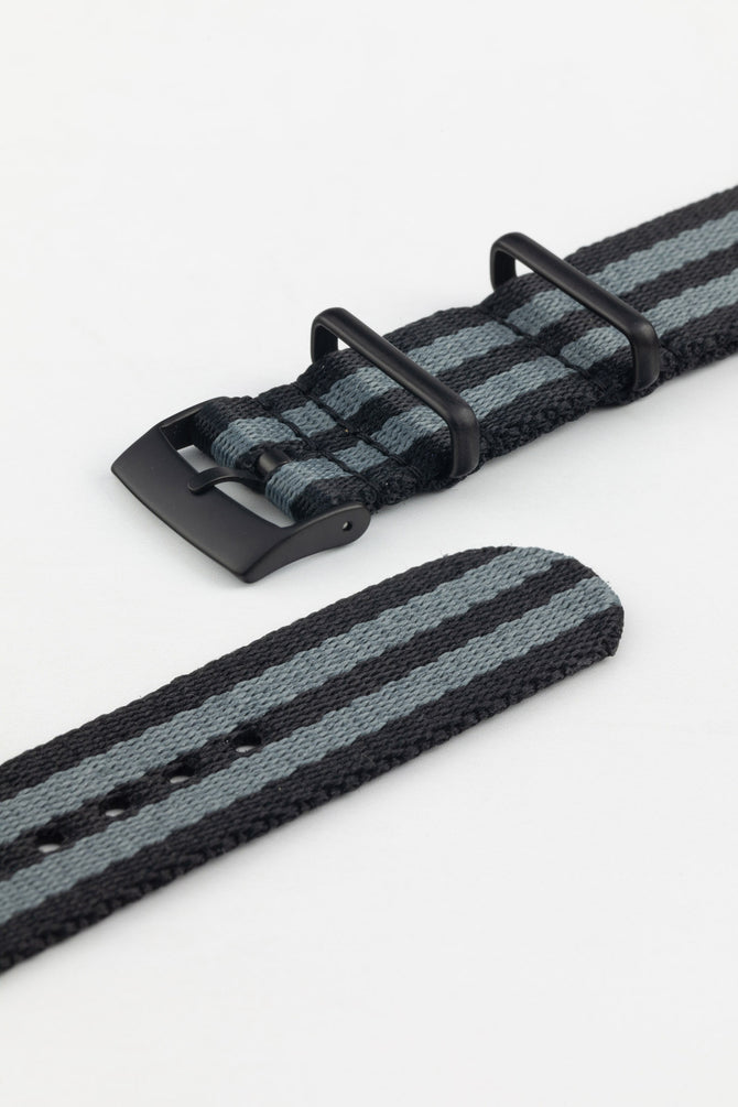 Premium Nylon Watch Strap in BLACK & GREY with Black PVD Hardware
