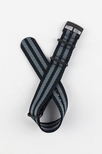 Premium Nylon Watch Strap in BLACK & GREY with Black PVD Hardware