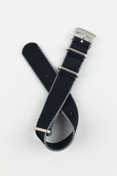 Premium Nylon Watch Strap in Black with Grey Edges