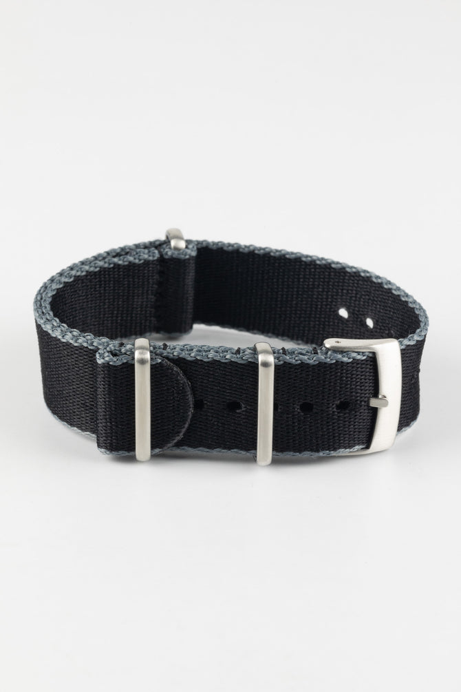 Premium Nylon Watch Strap in Black with Grey Edges