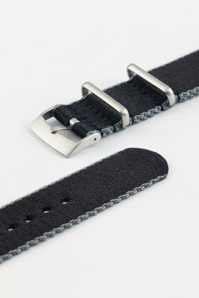 Premium Nylon Watch Strap in Black with Grey Edges