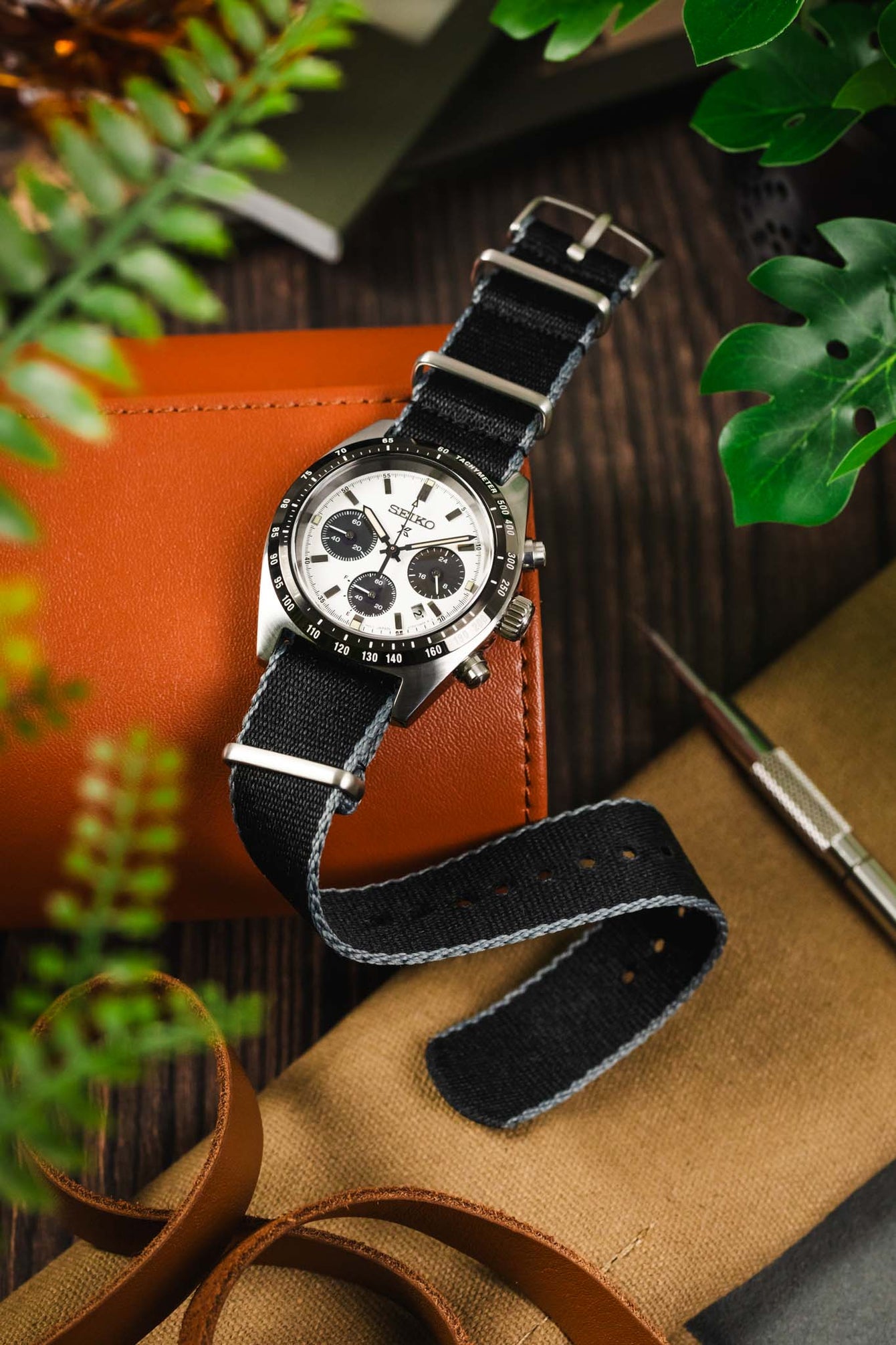 Premium Nylon Watch Strap in Black with Grey Edges