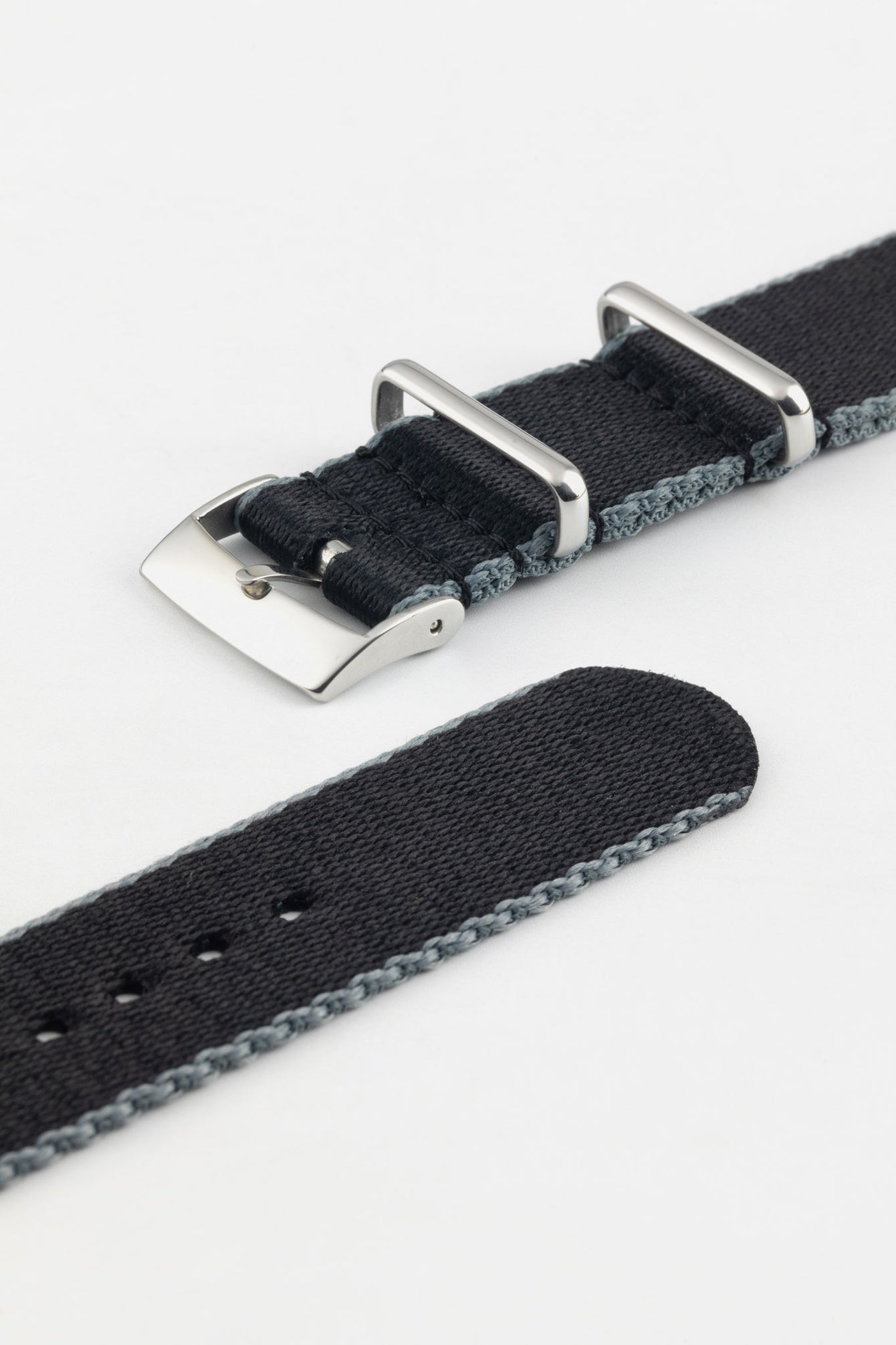 Premium Nylon Watch Strap in Black with Grey Edges