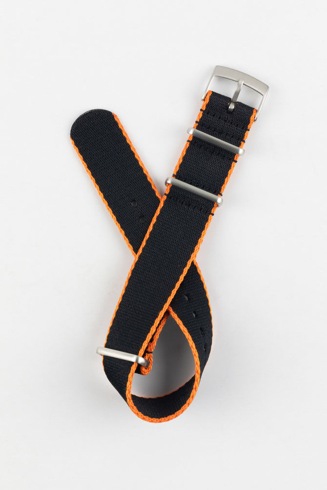 Premium Nylon Watch Strap in Black with Orange Edges
